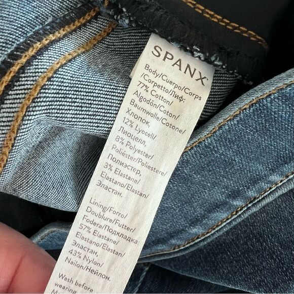 Spanx Shape and Lift high-rise distressed skinny jeans in mid wash Sz XS Petite - Picture 13 of 13